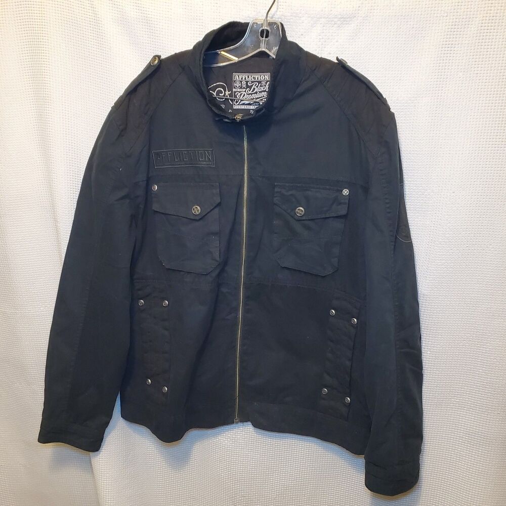 Affliction Men's 2X Jacket 90s Y2K MMA Black Premium Enemy Line Embroidered